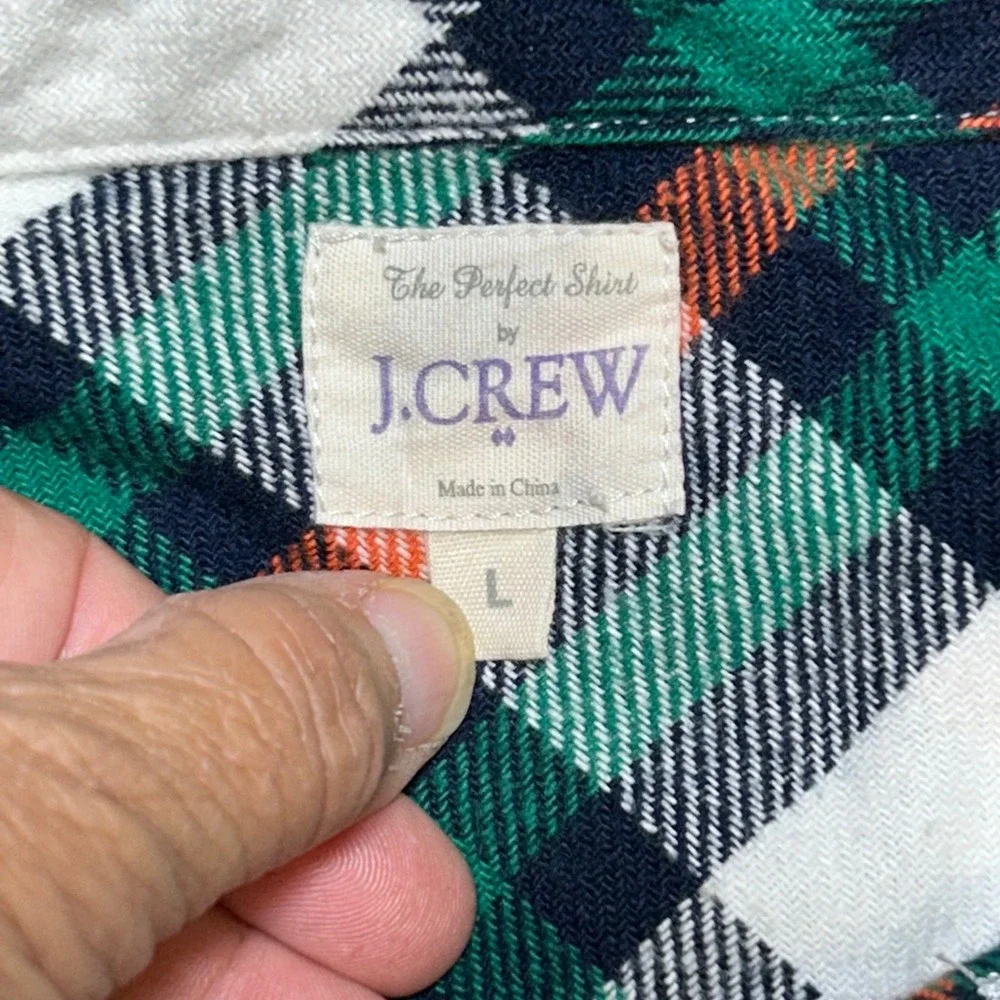 J.Crew The Perfect Shirt Womens L Flannel Plaid Cotton Button Down